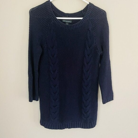 Cynthia Rowley Navy Knitted Fisherman Sweater Button Back SZ S 100% Cotton - Picture 1 of 6